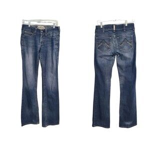 Ariat Real Denim Jeans 27L Bootcut Stretch Boho Western Cowgirl Blue Embroidery